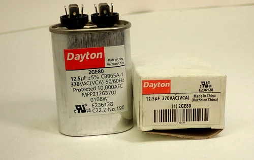 Dayton 2GE80 Run Capacitor 370V - AC -  12.5uf Capacitor