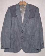 VTG Pendleton Western Sport Coat Blazer Mens 46 Grey Rayon Tweed Suede Shoulder