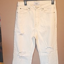 BDG Women's White High Rise Straight Jeans Distressed 5-Pocket Button