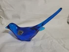 Vntg Cobalt Blue Glass Fenton Long Tailed Bird Figurine 5"Ht ×6 1/2" w/Label