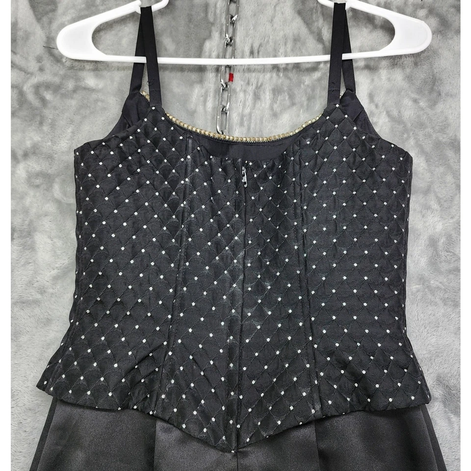 Vintage Gunne Sax Jessica McClintock Dress Womens 3/4 Black Rhinestones Satin - Image 4 of 4