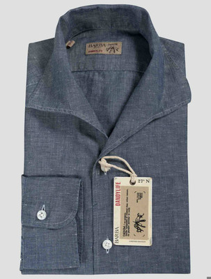 Barba Napoli Blue Linen Cotton Shirt B204 Man
