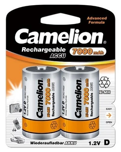 2 accus NI-MH piles rechargeables 1000 fois R20 D HR20 1.2V 7000mah Camelion - Photo 1/1