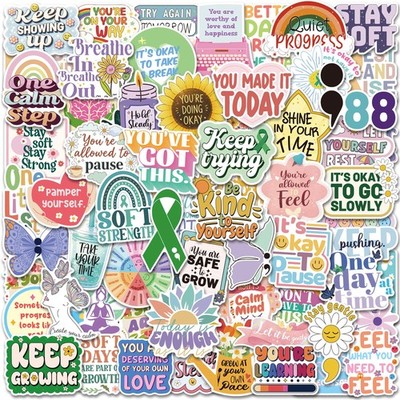 Yqskt 200PCS Mental Health Stickers, Green, Yellow, Pink, Blue, Purple, Red