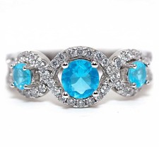 2CT Blue Topaz White Topaz 925 Solid Sterling Silver Ring Jewelry Sz 7