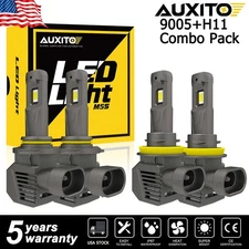 4x AUXITO 9005+H11 Headlight LED Combo High Low Beam Bulbs Kit 6500K White Lamps