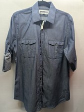 Express Extra Slim Fit Men's Button Up Size Medium 15-15 1/2 Blue 100 Cotton
