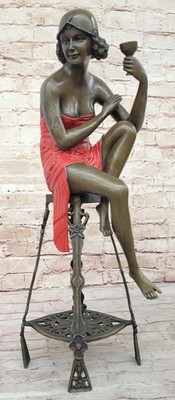 Champagne Lady Finest US Lost Wax Bronze Statue by J E Mir Decorative Decor Sale