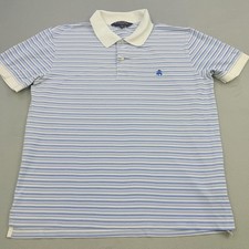 Brooks Brothers Polo Shirt Mens Large Blue Stripe Supima Cotton Slim Fit Logo
