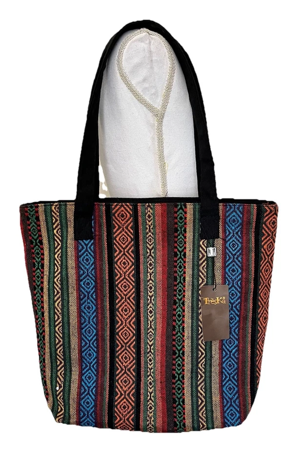 Bolso grande TRESKA NUEVO CON ETIQUETAS patrón azteca multicolor con cierre de cremallera forrado Foto 2 de 4