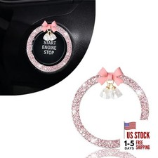 Cute Bow Bling Car Engine Stop Decoration Ring Crystal Rhinestone 1 PC Pink 1