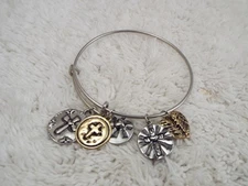 Silvertone Goldtone Cross Charm Expandable Bangle Bracelet (D45)