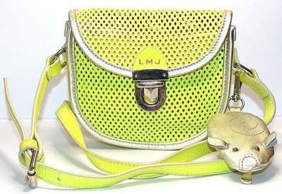 Little Marc Jacobs Neon Yellow Leather Crossbody Mouse Coin Purse Silver Trim