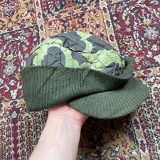 VTG Rare 60s Columbia Sportswear Quilted Camo Knit Brim Hat Green USA Wool Pad