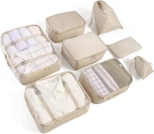 8 Set Packing Cubes for Suitcases Travel Luggage Packing Organizers (Beige)
