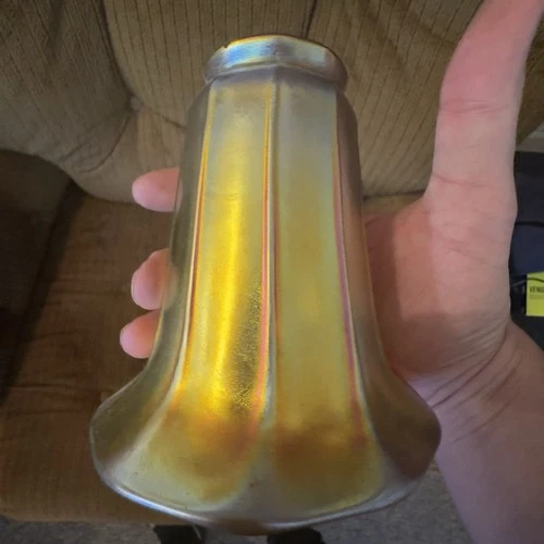 Antique Vtg 1920-30’s Steuben Quezal Era Aurene Gold Iridescent Art Glass Shade