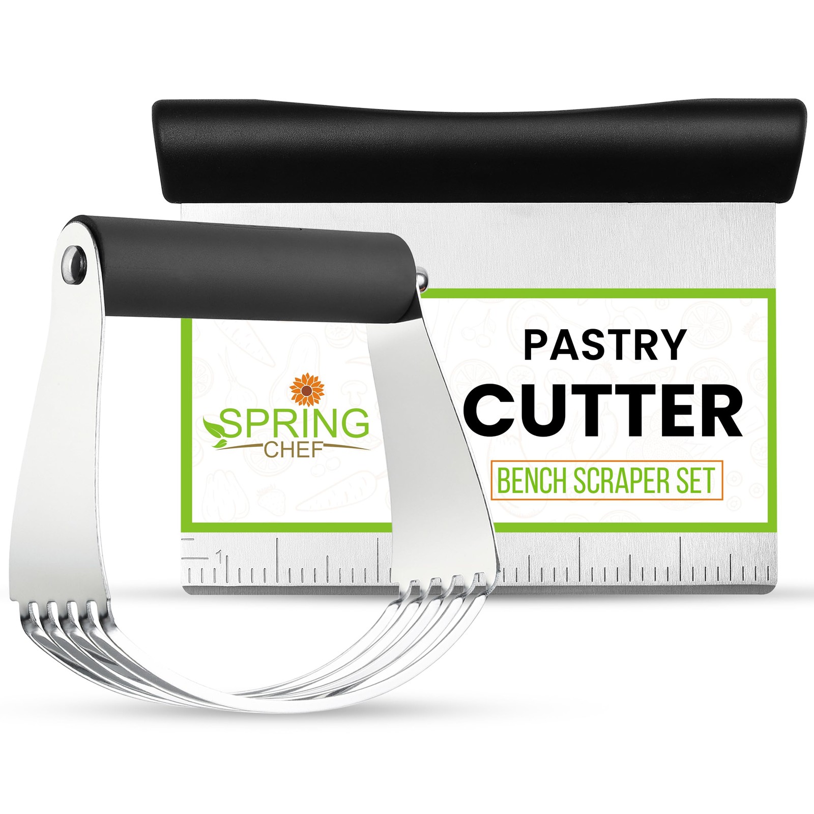 Spring Chef Dough Blender & Pastry Cutter Tool, Stainless Steel Large, Black 