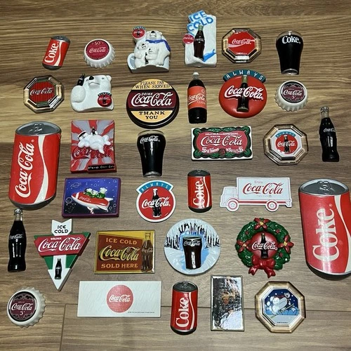 The Coca Cola Company Art Mini Fridge Magnets Lot Bear Bottle VTG 90s Coke