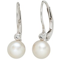 "Jobo \"40410\" Boutons 925 Sterling Silber 2 SüßWasser Perlen 2 Zirkonia Ohrringe"