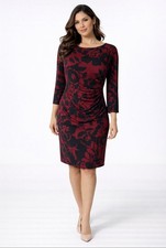 Chaps Ralph Lauren Dress Navy Purple S Small 3/4 Long Sleeve Stretch Washable