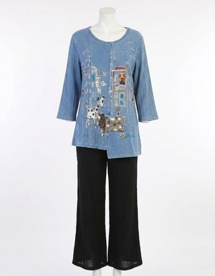 Jess & Jane City Pups Mineral Washed Ribbed Cotton Tunic Top Size L