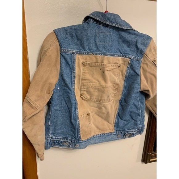 HANDMADE patchwork Carhartt Denim Jacket Tan Canv… - image 5