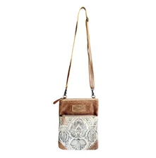 Myra Bag Floral Canvas & Leather Soul Searcher Crossbody Bag Brown White