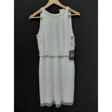 NWT Adrianna Papell Halter Bead Cocktail Dress White Solid Sleeveless Size 4