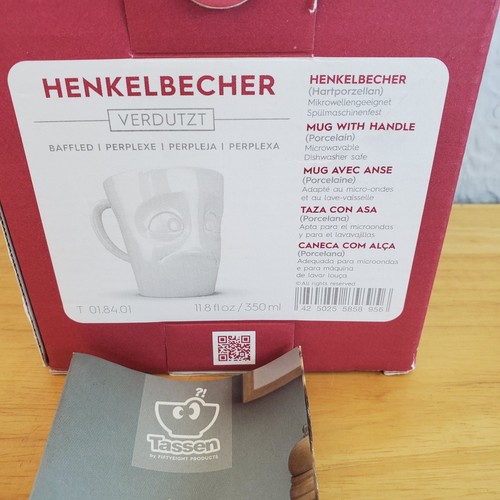 Fiftyeight Tassen Mug Coffee Cup Emoji Baffled Perplexed Face NIB Made Germany - Picture 8 of 10