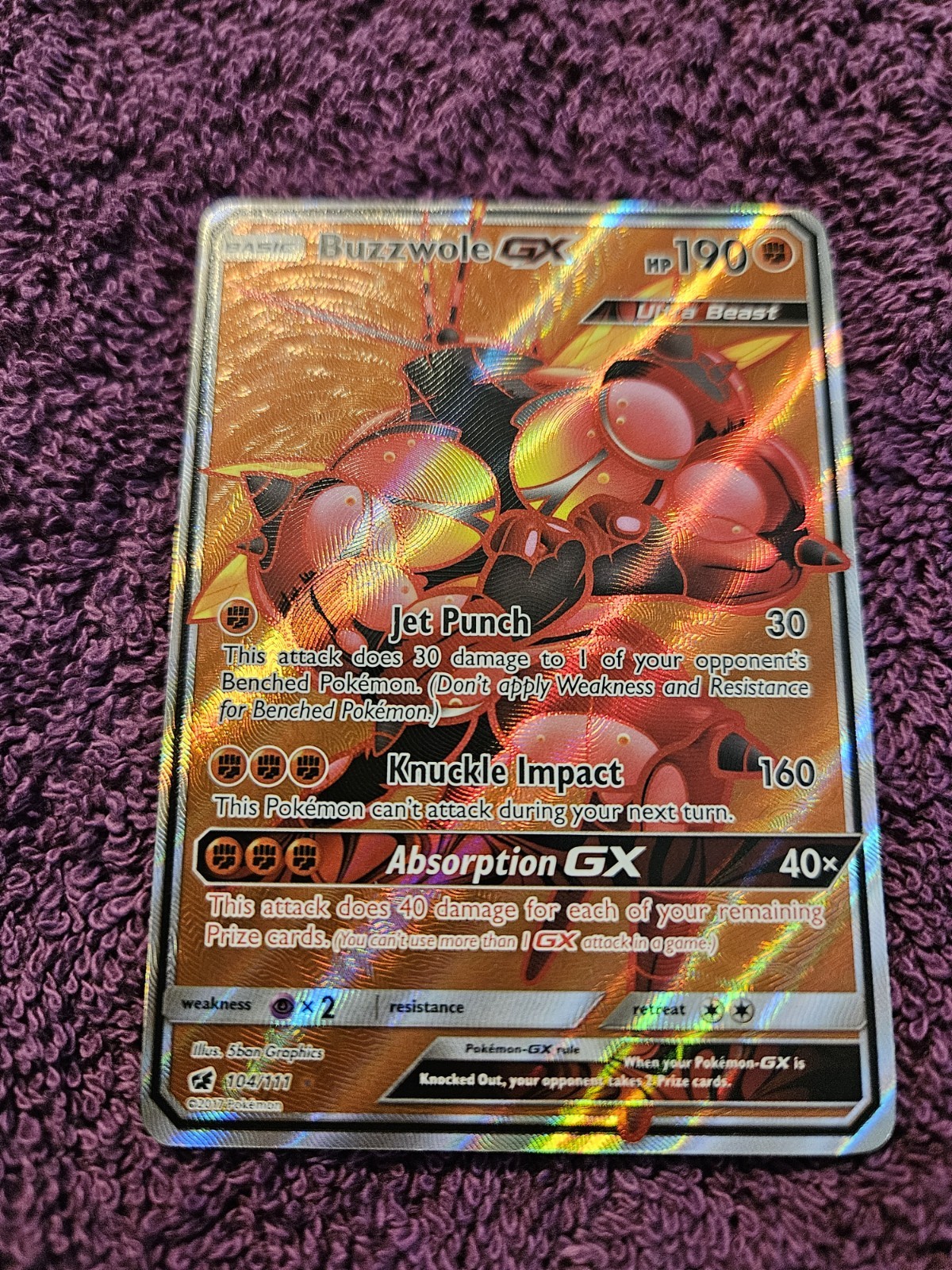 Pokemon TCG Buzzwole GX Full Art 104/111 Crimson Invasion Mint Silver Star Holo