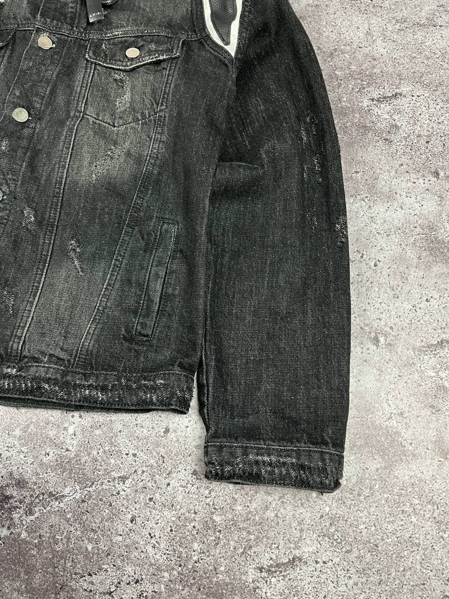 Amiri Varsity Leather Trim Destroyed Denim Jacket Men's size M | eBay