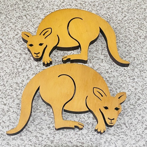 Wood Wooden Kangaroo Pair Two Coaster Wall Hang Nursery Aussie - Picture 9 of 10