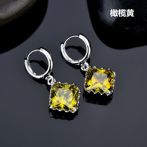 New Square Cut Green Peridot Gems Jewelry Gifts Silver Women Dangle Earrings - Picture 4 of 6