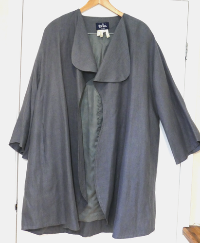 JEAN MUIR Light Blue Linen 3/4 Wide Sleeve Waterfall Front Lined JACKET - 14-20 - Picture 2 of 16