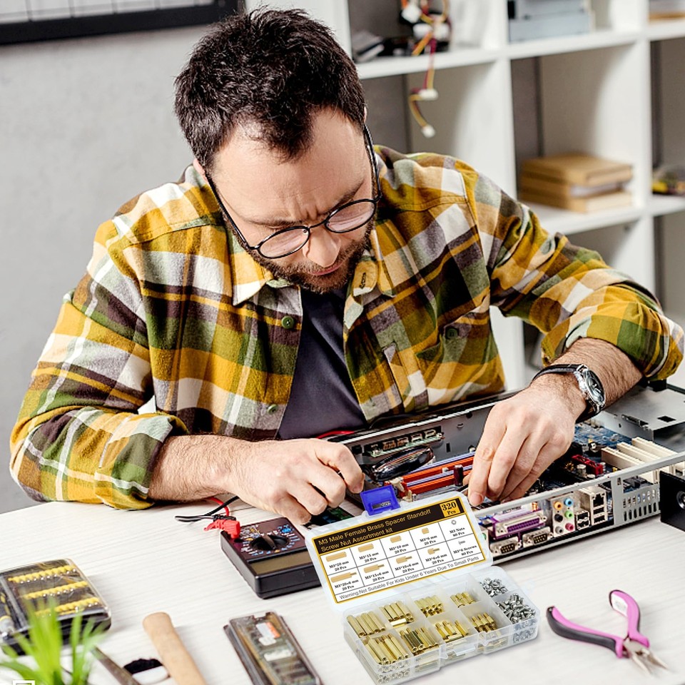 320Pcs M3 Motherboard Standoffs&Screws&Nuts Kit, Hex MaleFemale Brass