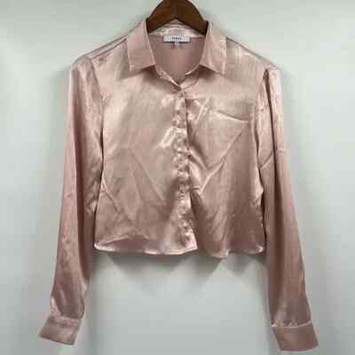 Anthropologie Ro & De Metallic Pink Long Sleeved Satin Blouse XS