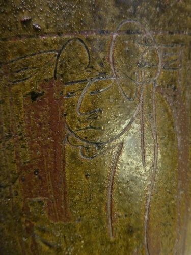 INTERESTING JAPANESE HAND BUILT VASE POT POTTERY STUDIO ART INCISED FIGURES - Picture 14 of 15