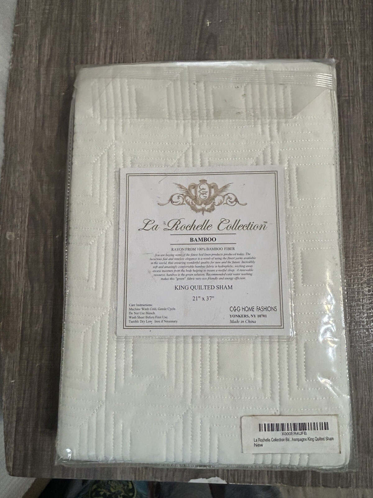 La Rochelle Collection King Quilted Sham Bamboo White 21” X37” 100% Rayon 