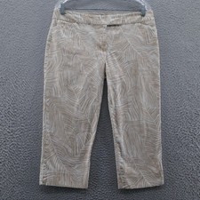 Talbots Womens Modern Cropped Pants 14 Petite Beige White Palm Leaf Tropical