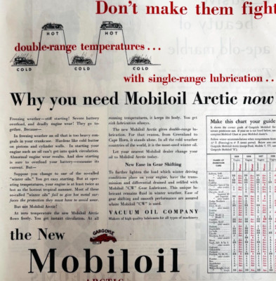 1930 Mobiloil Mobil Motor Oil Advertisement Gargoyle Arctic Antique DWWW10