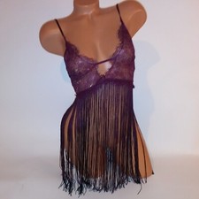 Victoria Secret Lingerie Babydoll XS Burgundy Fringe Metallic Lace New