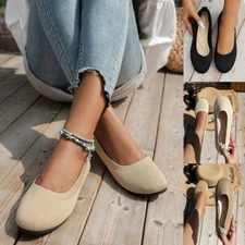 Women's Ballet Flat Dressy Casual Knit Shoes Slip On Round Toe Women Mesh Flats