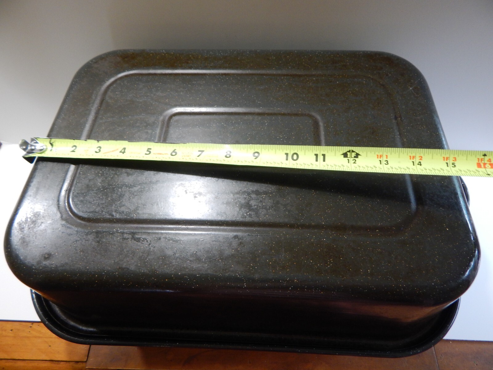 Vintage Enamelware Black Speckled Roasting Pan 18x13x9 eBay
