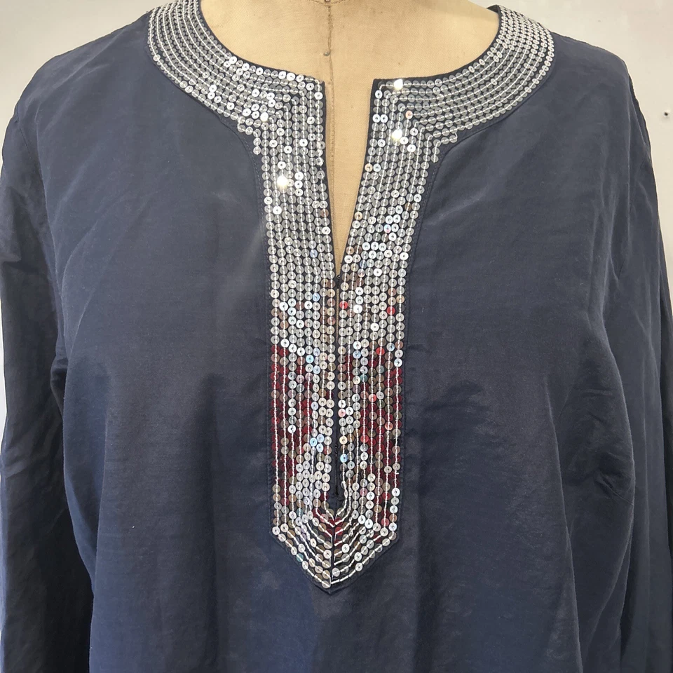 Túnica Alfani para mujer 18 Resort Wear azul marino lentejuelas cuello en V Foto 2 de 4