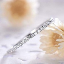 White Moissanite 935 Argentuim Silver Wedding Anniversary Band 1.50Ct Round Cut