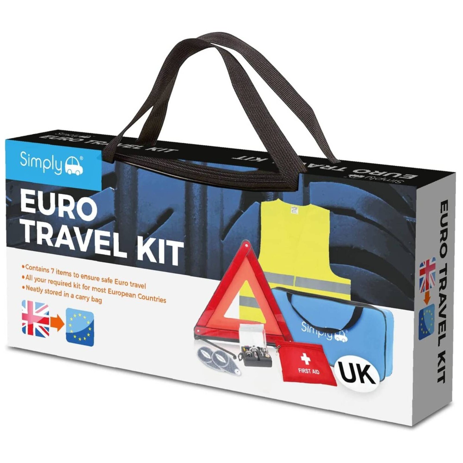SIMPLY Euro Travel Kit 7Pcs Travelling Abroad EU Emergency Safety Car Warning