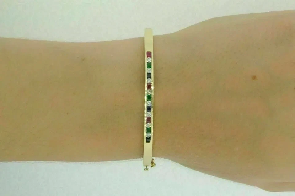 5cts Princess Cut Ruby Emerald Gemstone Lab-Created Bracelet Yell Gold Plated 7" - Image 3 of 4