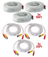 3pcs 50 Feet  3pcs 25 Feet White Cable CCTV Security Camera Power Video Cable