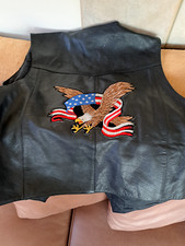 FMC   Black Leather And Lined Snap Up Motorcycle Biker Vest Pockets Sz 58 like .
