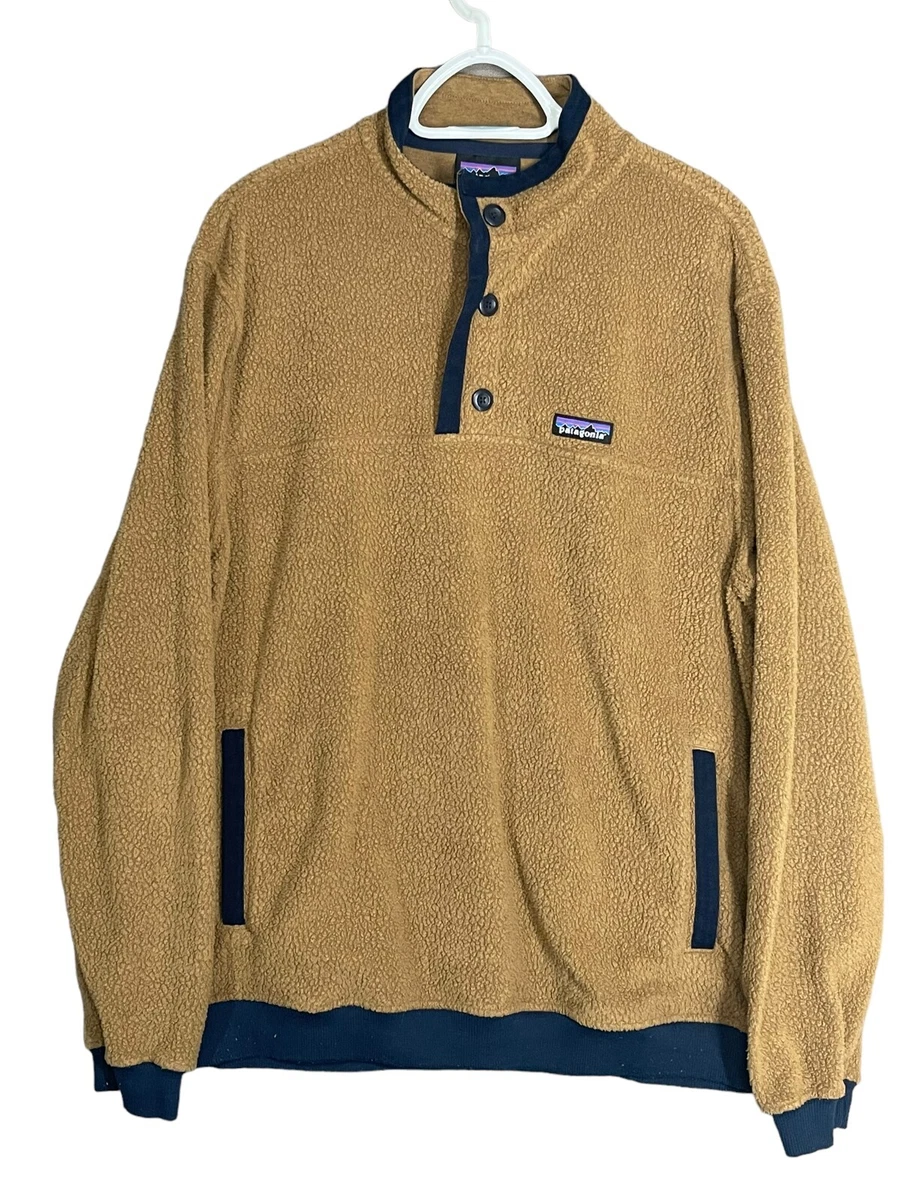 Patagonia Men s Sweater XL Brown Shearling Fleece Button Pullover